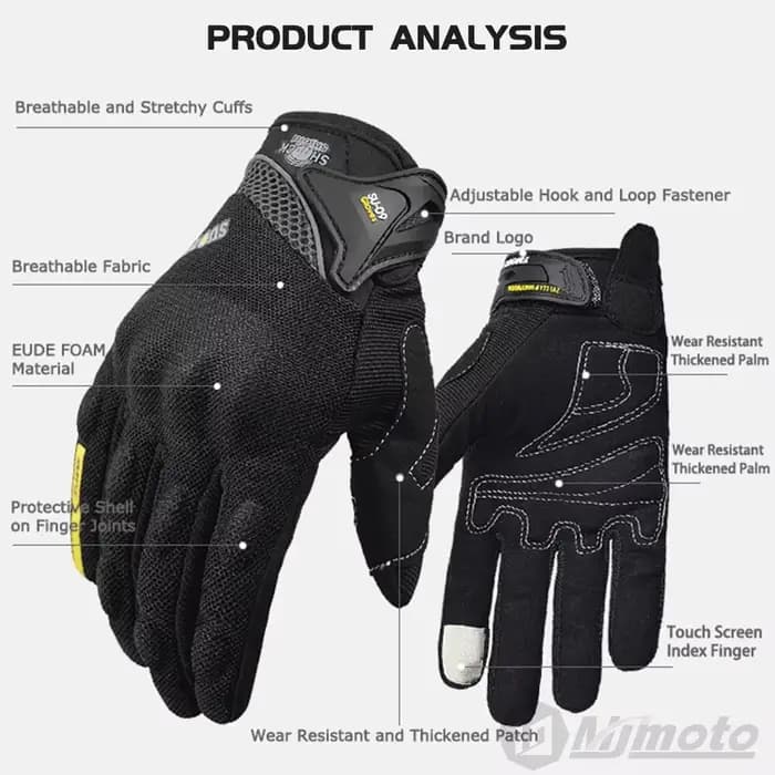 Gants de moto de course respirants à doigt complet, gants portables antidérapants de qualité élégamm