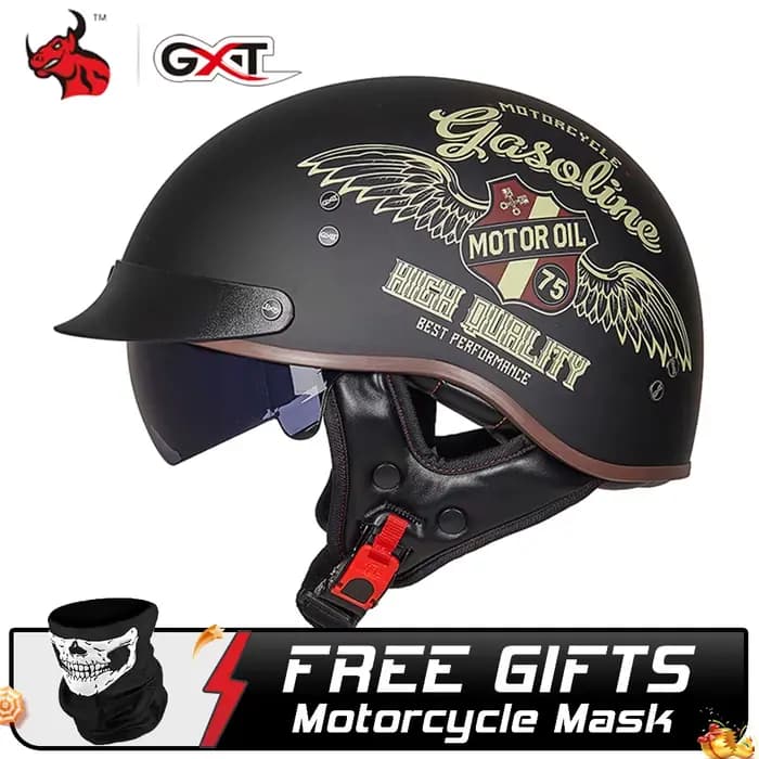 GXT-Casque de Moto Rétro avec Certification DOT, Demi-Visage, Vintage, pour Scooter