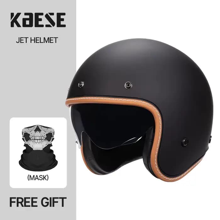 Casque de moto demi-visage ouvert pour homme et femme, jet vintage, approuvé DOT ECE, orange feu rét