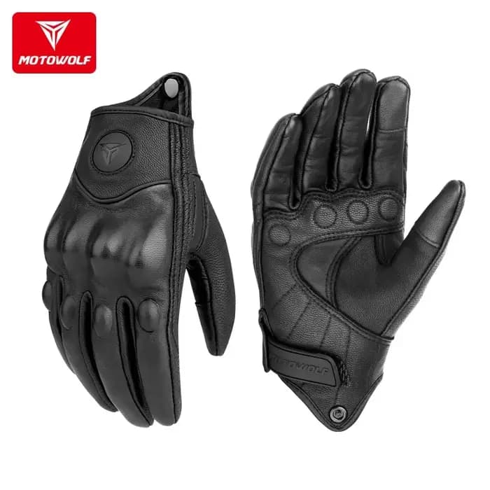 Gants de moto en cuir véritable, coupe-vent, opération tactile, Protection des articulations du poin