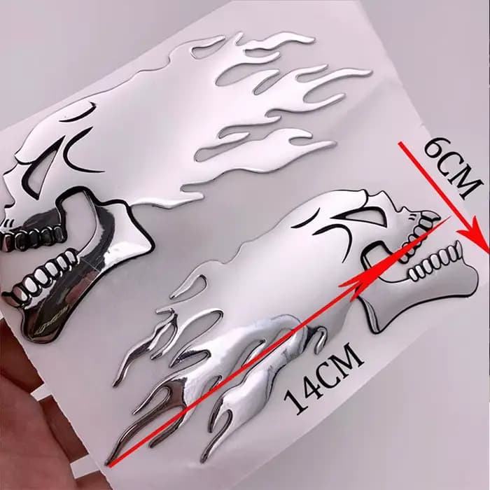 Autocollant de moto de voiture 3D, décalcomanies d'emblème de tête de crâne fantôme de flamme, décal