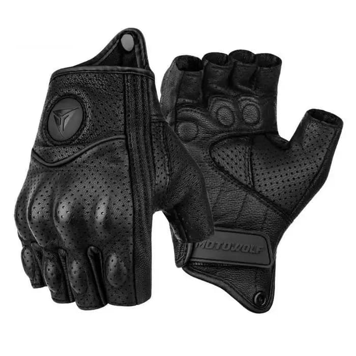 Gants de Moto d'été sans doigts, accessoires en cuir de chèvre, demi-doigt, Motocross Gant Moto Guan