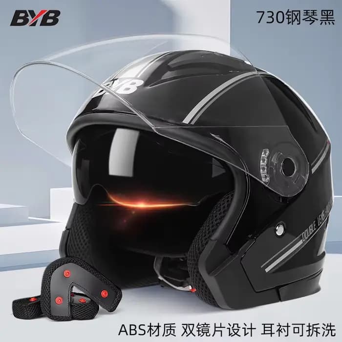 Casque de Moto de vélo électrique équitation Moto quatre saisons casque d'ouverture à double miroirA
