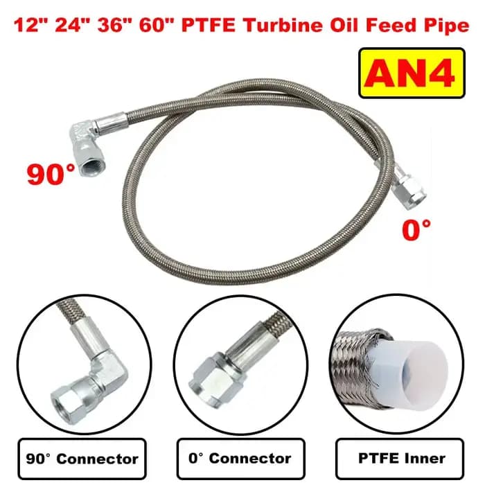 Tuyau d'alimentation d'huile Turbo universel tressé en acier inoxydable, 12 "24" 36 "48" 60 ", Kit d