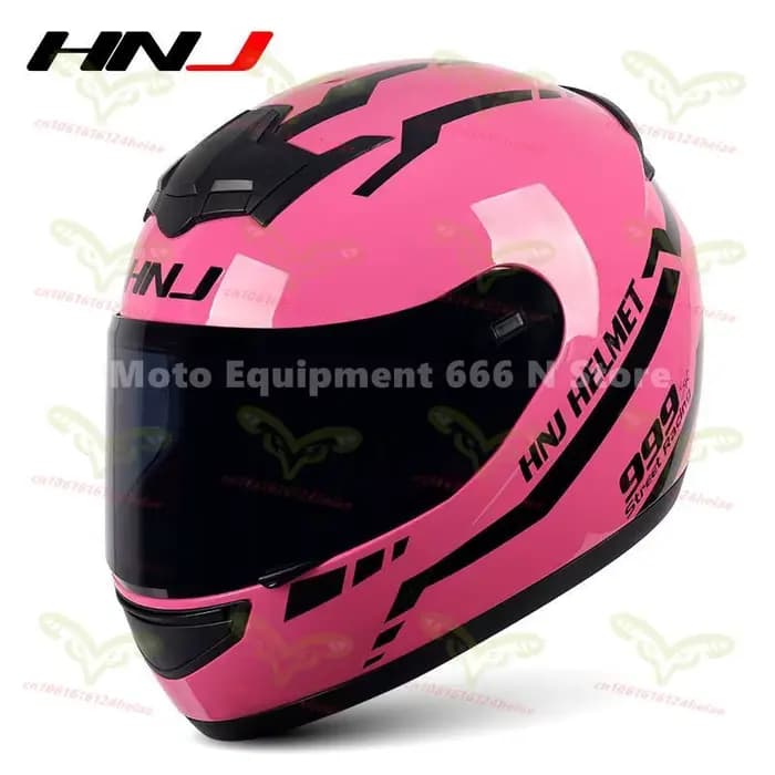 HNJ-Casque de moto intégral pour homme et femme, casque d'équitation, corne de personnalité, rose, c