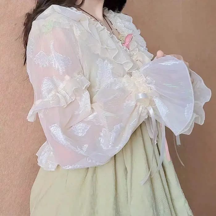 Vestes froncées pour femmes, protection solaire esthétique, délicate et douce pour filles, Fairycore