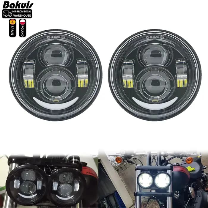 Phare Led H4 4.65 pouces pour moto Harley FXDF pour Harley Dyna Fat Bob 4.5 "double phare Double pha