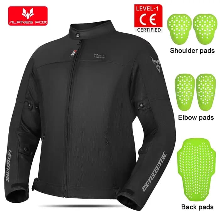 Blouson Moto Homme Été Respirant Moto Knight Veste Protection CE Rétro Noir Vêtement en Maille pour 