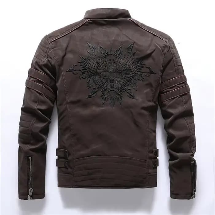Mcikkny – veste et manteaux de motard en cuir pour hommes, broderie à la mode, vêtements d'extérieur