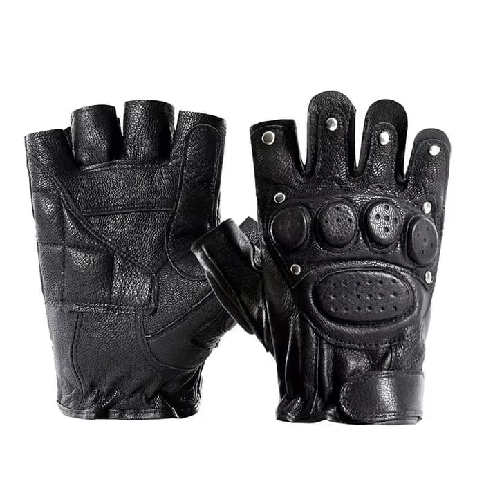 Gants de moto sans doigts en cuir pour homme et femme, gants de sport d'extérieur à demi-doigts pour