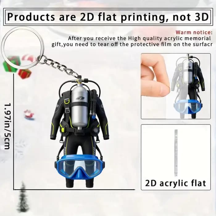 Porte-clés d'équipement de plongée, pendentif acrylique plat 2D, ornement sur le thème des sports so