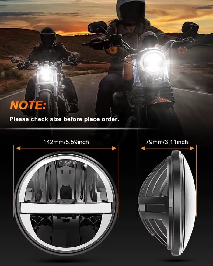 BraveWAY 5.75 pouces LED moto phare moto, 5-3 / 4 lampe pour Harley Sportster Roadster Glide Dyna po