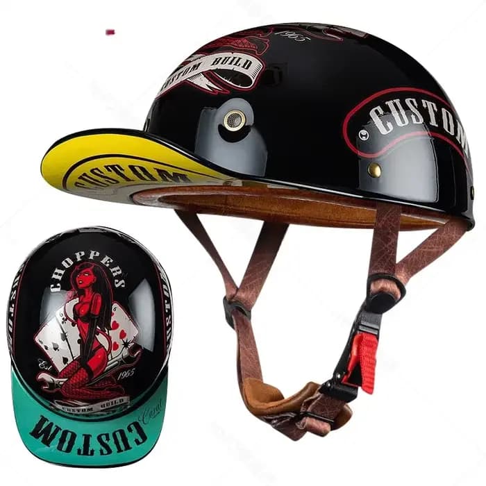 Casque de moto rétro pour homme et femme, casquette de baseball vintage, demi-casque pour la conduit