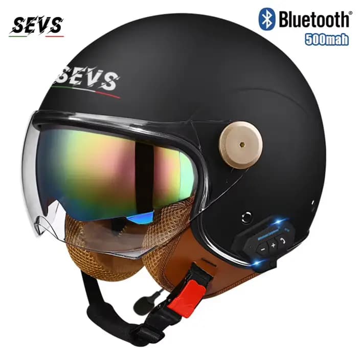 Casque de Moto Rétro Jet avec Bluetooth, Casquette d'Été pour Scooter Électrique, Hourbike, Pare-Sol