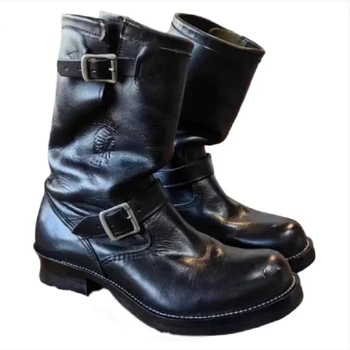 Bottes de Moto en cuir véritable pour hommes, chaussures d'alpinisme à lacets en métal, bottes de ra