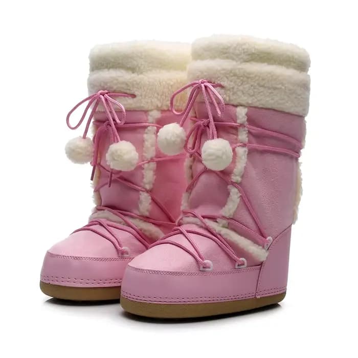 Bottes de neige roses pour femmes, bottes d'hiver épaisses, imperméables, antidérapantes, mi-mollet,