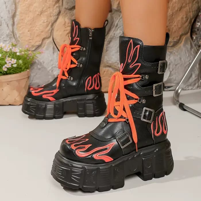 2025 femmes mode bottes rétro bout rond à lacets chaussures plates bottines confortable plate-forme 