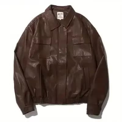 Veste de moto en cuir pour hommes, bombardier pilote rétro, manteau court ample en Pu, Streetwear ja