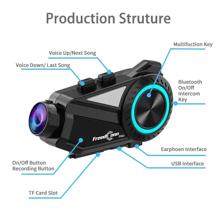 Freedconn R3 Pro casque de moto casque groupe interphone Dash Cam moteur Auto DVR WiFi App 1440P 8 c