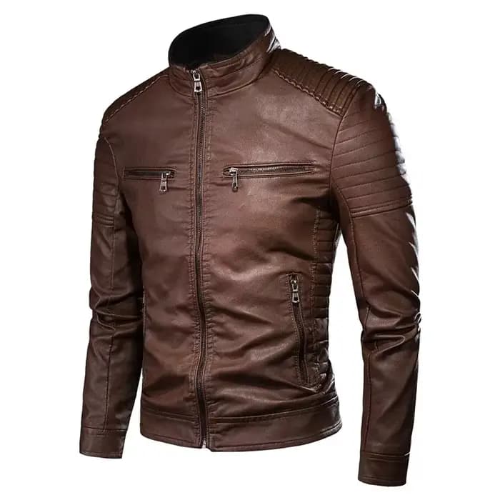 Veste en cuir de motard pour hommes col montant Punk veste en cuir pour vêtements d'extérieur veste 