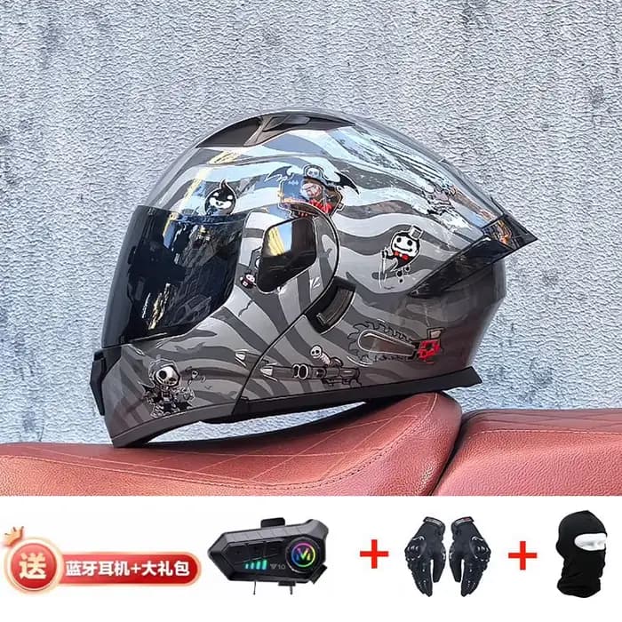 Casque de moto Orz-103 avec Bluetooth, casque à visière rabattable, double visière, certifié DOT pou