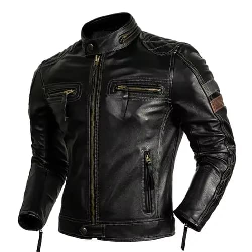 Vêtements de protection pour hommes, veste en cuir de vache naturel, manteau de motard pour hommes, 