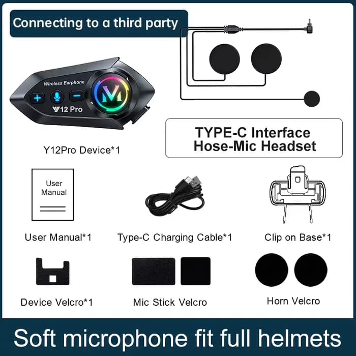 Y12 Pro casque de Moto Interphone V5.4 Kit d'appel mains libres 500M pour 2 cavalier Intercomunicado