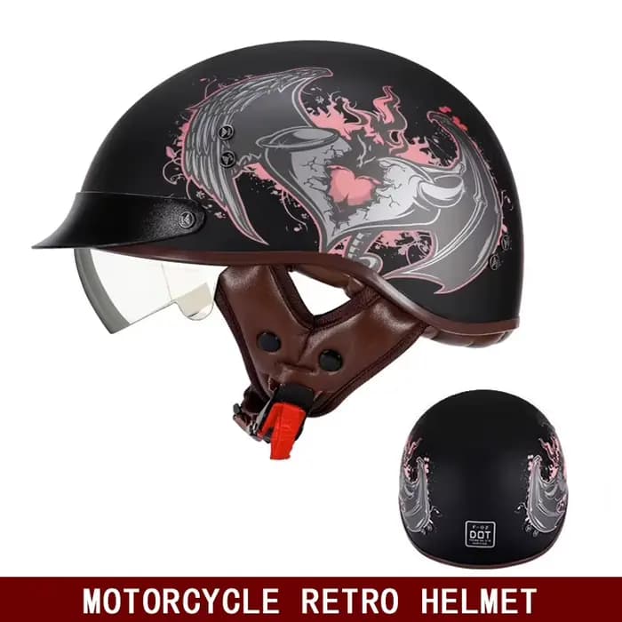 Casque semi-casque de moto électrique pour hommes et femmes, portable, rétro, américain, pédale de c