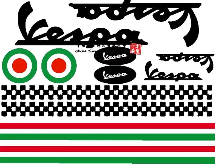 Autocollants pour casque GamesMonkey, Kit de casque, Vespa Rosso ROT italy helma Viny, blanc poli