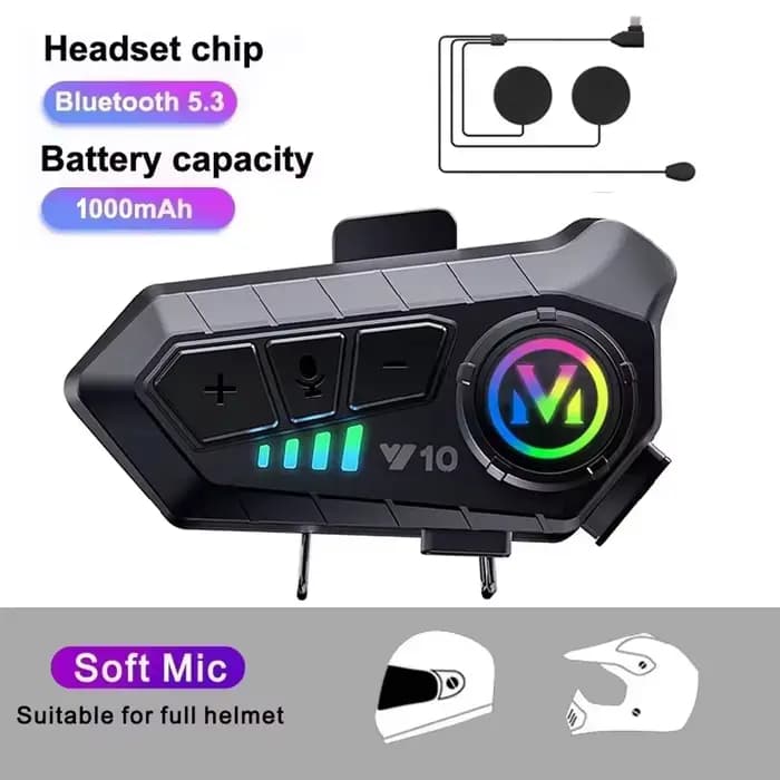 Casque de moto V5.3 avec écouteurs Bluetooth, commande vocale, appel mains libres sans fil, écouteur