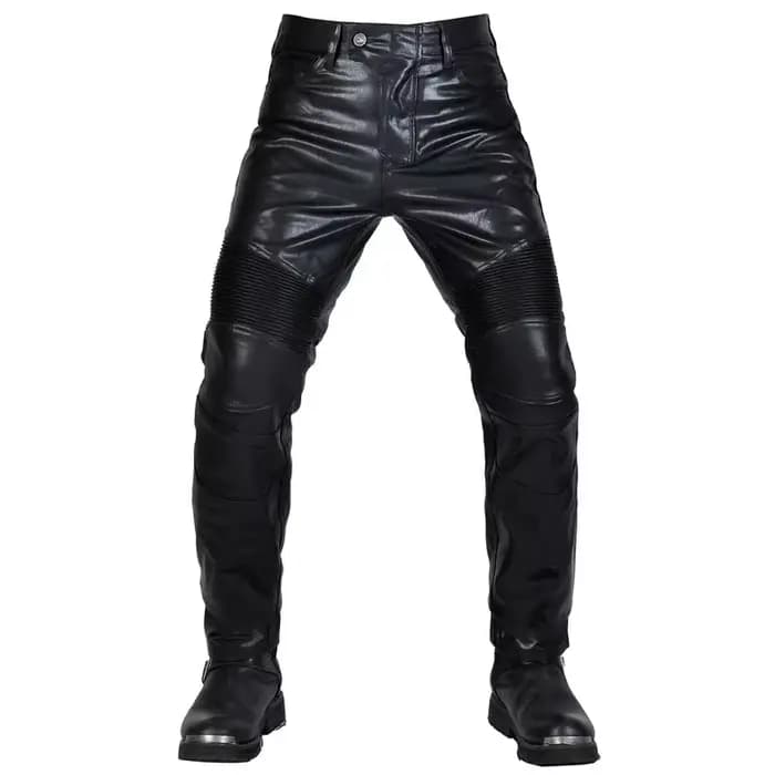 Pantalon de course de Motocross en cuir PU pour hommes, imperméable, coupe-vent, avec 4 genouillères