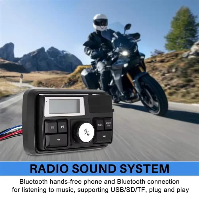 Système Audio Radio MP3 pour moto, haut-parleurs stéréo, Bluetooth, étanche, FM, 5 fonctions EQ, écr