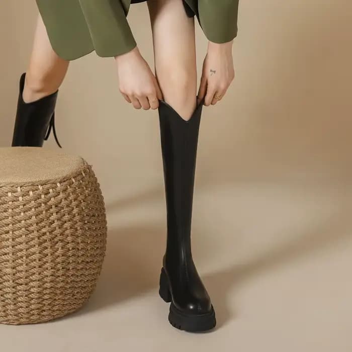 Bottes hautes pour femmes automne hiver nouveau Style fond épais Tube haut fermeture éclair dos bott