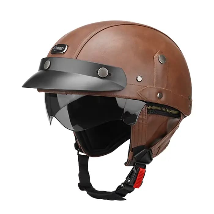 Demi-casque de Moto en cuir Vintage, casque de sécurité général quatre saisons, Anti-chute et casque
