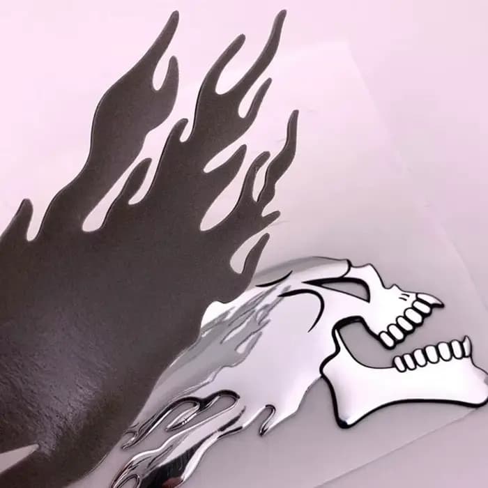 Autocollant de moto de voiture 3D, décalcomanies d'emblème de tête de crâne fantôme de flamme, décal