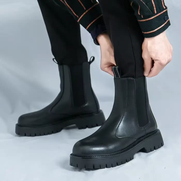 Bottes de Moto Classiques à Plateforme Noire pour Homme, Chaussures à Talons Hauts, Recommande AugWh