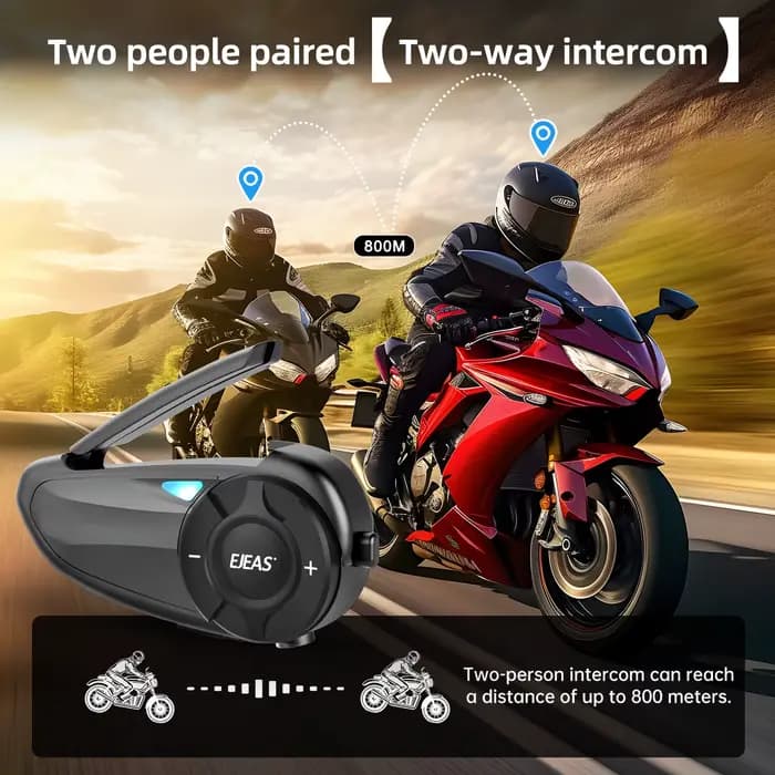 EJEAS Q2 Moto Casque Interphone Bluetooth 5.1 Casque Rapide Paire Étanche Jusqu'à 2 Coureurs Sans Fi