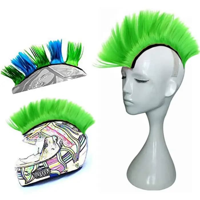 Perruques synthétiques Punk Mohawk avec décorations colorées de casque pour moto, accessoires de vél