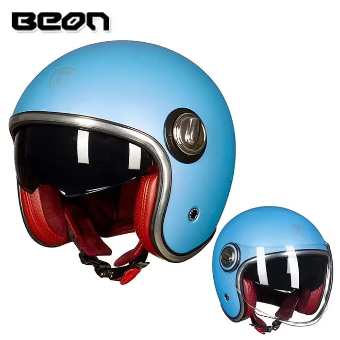 BEON rétro casque de moto Double lentille demi-casque hiver chaud Protection des oreilles doublure à