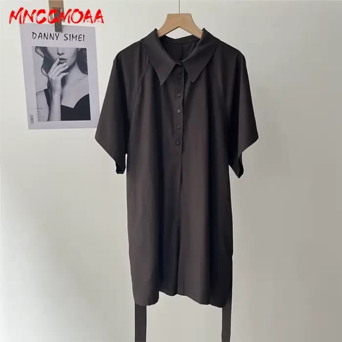 Combinaison courte à manches courtes pour femme, couleur marron foncé, décontractée, avec ceinture