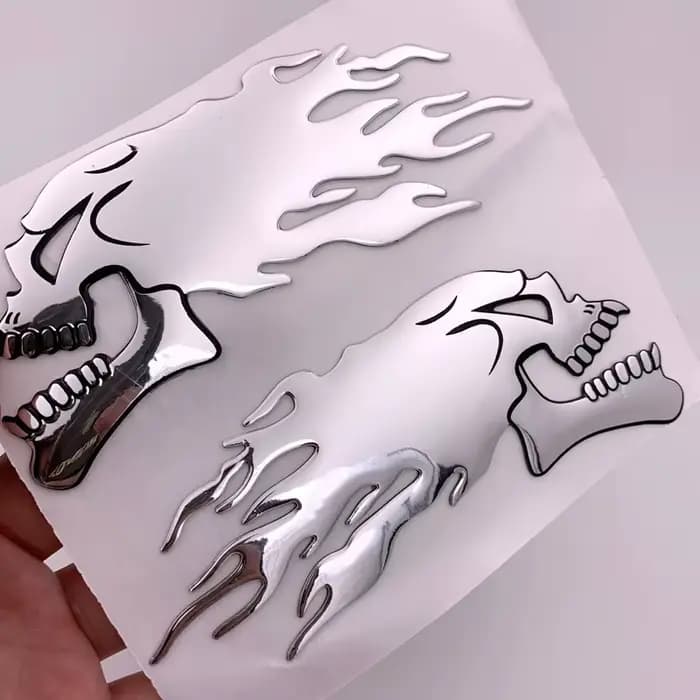 Autocollant de moto de voiture 3D, décalcomanies d'emblème de tête de crâne fantôme de flamme, décal