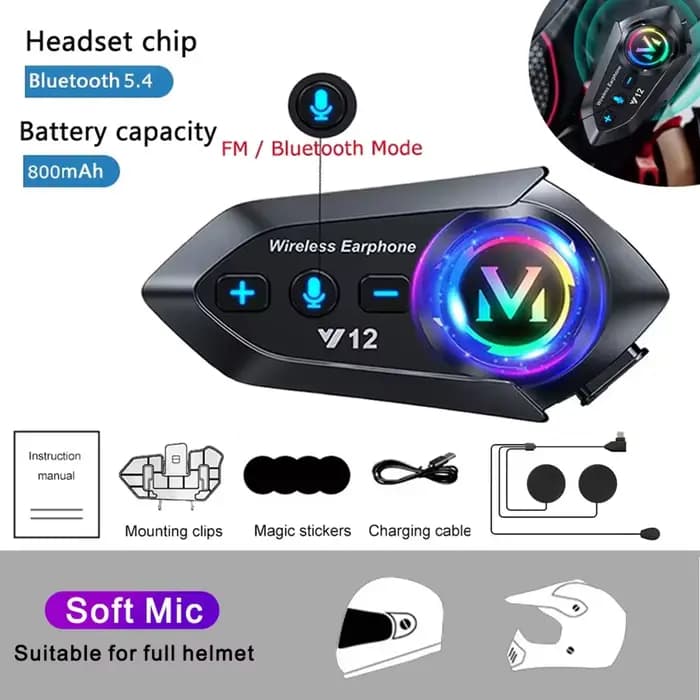 BT12 étanche Moto Bluetooth casque casque sans fil mains libres Bluetooth casque 20H temps de jeu po