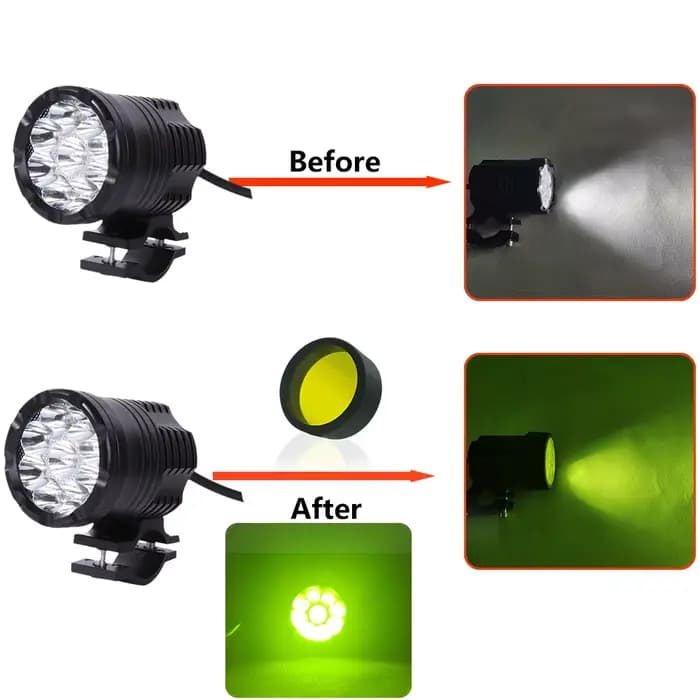 Feux LED supplémentaires pour motos, phares avant ronds à longue portée, 12-80V, 9 puces, feux antib