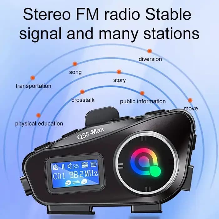 Casque de moto Q58-MAX Bluetooth Casque Interphone LED Éclairage des touristes 500M IP65 Rateddeep É