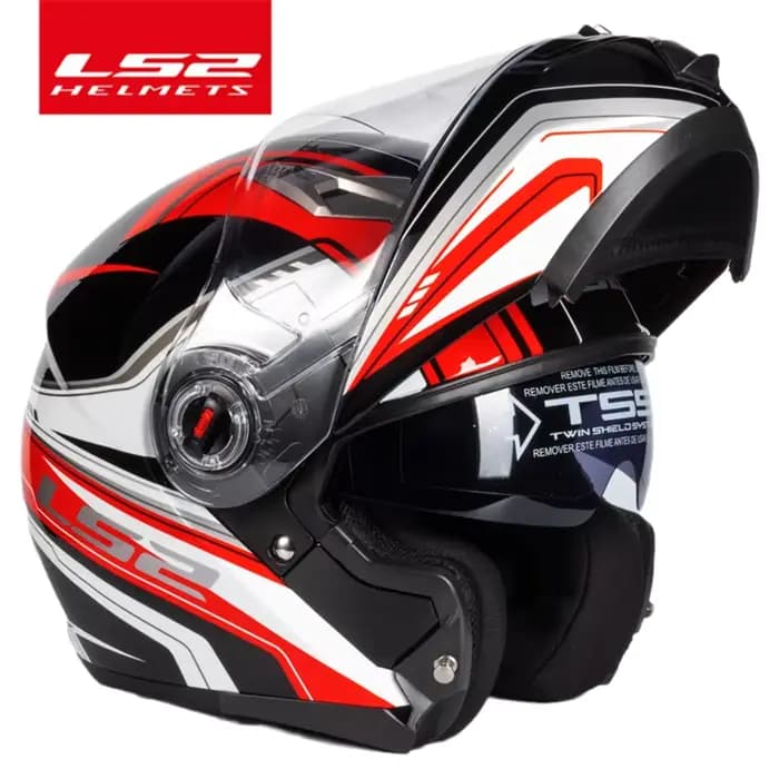 Casque de moto LS2 FF370 à double visière, casque modulaire relevable LS2 pour la course avec visièr