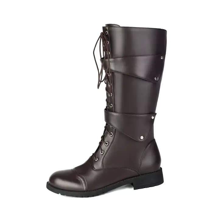 Bottes pour hommes, bottes mi-mollet à lacets, bottes de moto noires tendance, plateforme, boucle de
