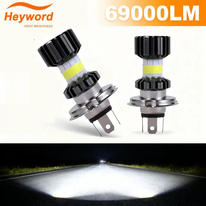 Ampoules de phares de Moto H4 LED H6 BA20D 69000LMLED, 8 côtés COB blanc 6000K, lampe Hi Lo, accesso