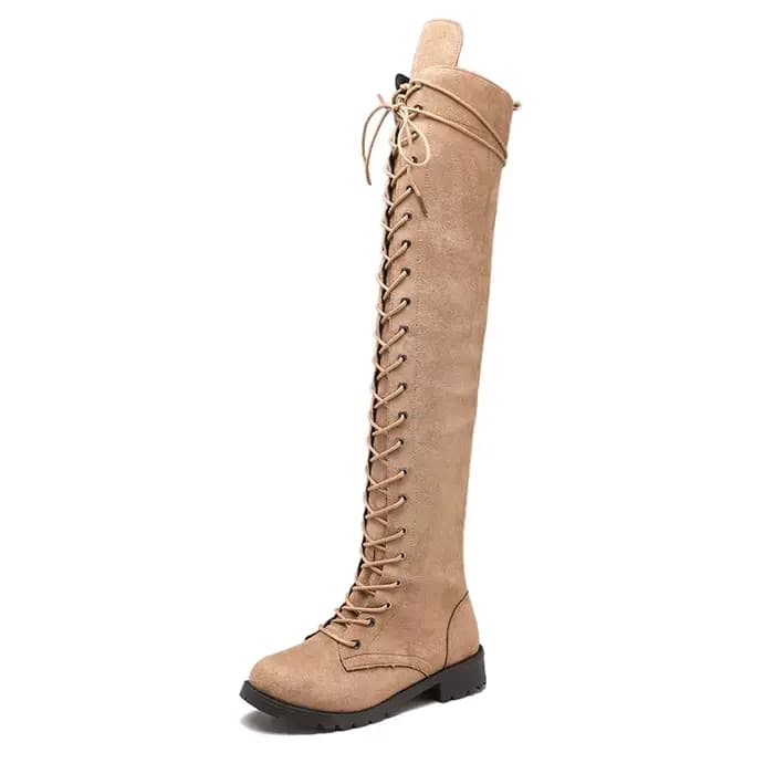 Cuissardes à lacets pour femmes, bottes au-dessus du genou, chaussures gothiques à plateforme, talon