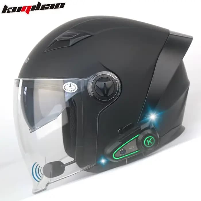 Casque de moto Bluetooth KUQIBAO 3/4 ouvert, double visière, coque ABS avec contrôle du bruit, venti