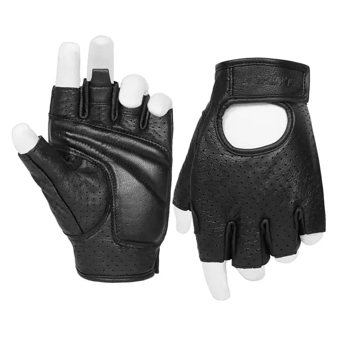 Gants de Moto demi-doigt en cuir véritable sans doigts pour hommes, été, gants de Moto pour Scooter,